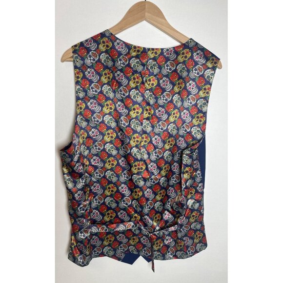 NWT Indochino Sugar Skull Navy Blue Wool Vest With Unique Lining, 100% wool - Picture 3 of 8